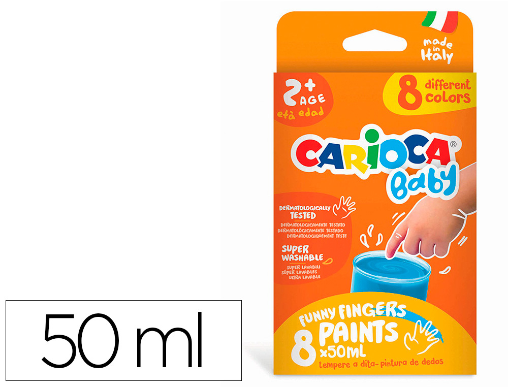 PINTURA A DEDOS CARIOCA BABY 50 ML CAJA DE 8 COLORES SURTIDOS