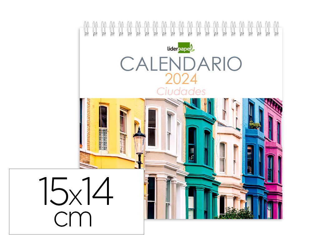 CALENDARIO ESPIRAL TRIANGULAR LIDERPAPEL DE SOBREMESA IMAGENES 2024 15X14 CM PAPEL 120 GR CON PEGATINAS