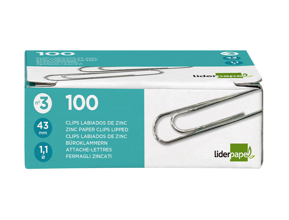 CLIPS LIDERPAPEL N3 LABIADOS 43 MM CAJA DE 100 UNIDADES