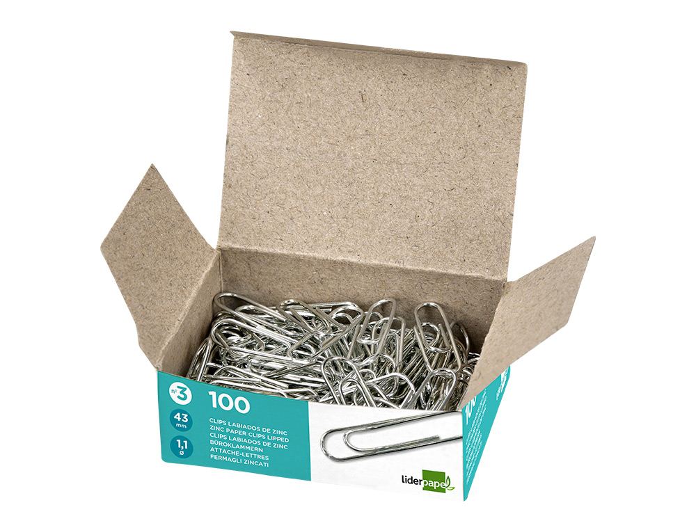 CLIPS LIDERPAPEL N3 LABIADOS 43 MM CAJA DE 100 UNIDADES