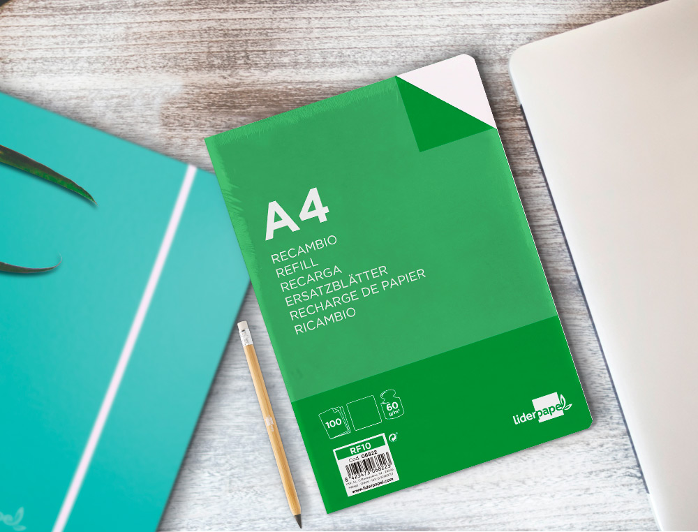 RECAMBIO LIDERPAPEL A4 100 HOJAS 60G/M2 LISO SIN MARGEN 4 TALADROS