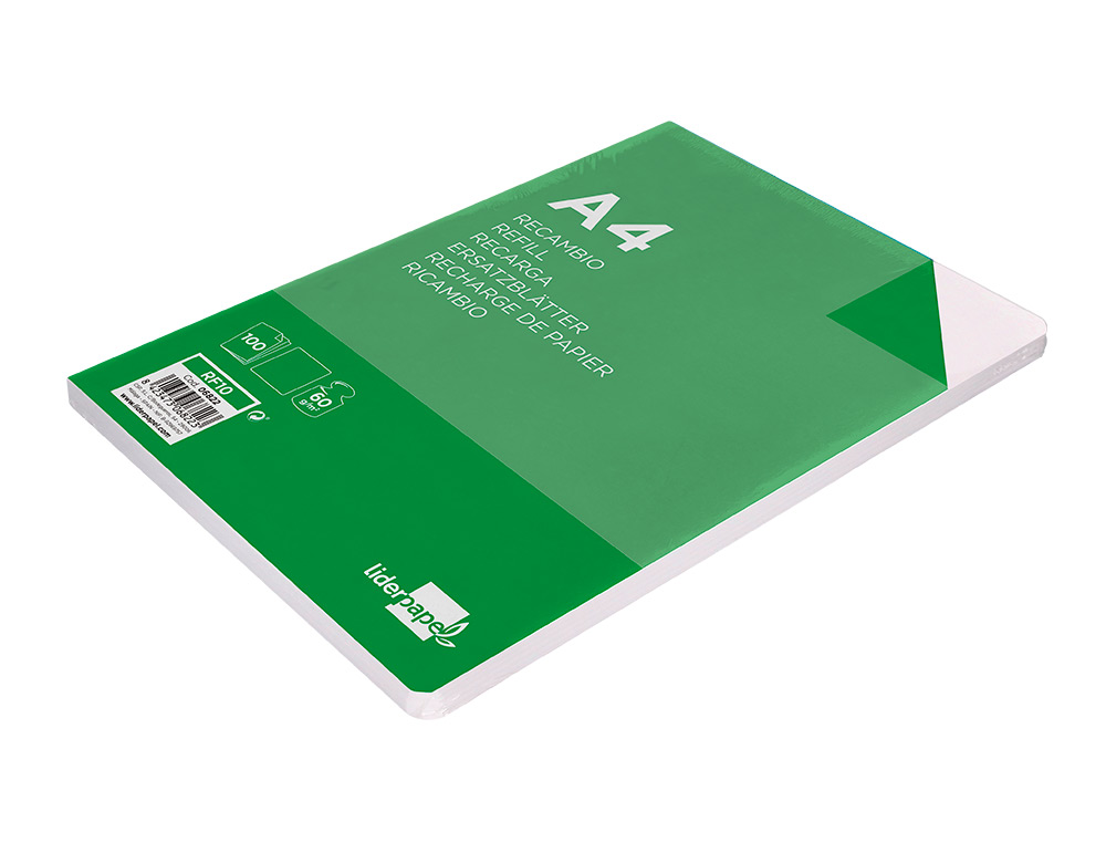 RECAMBIO LIDERPAPEL A4 100 HOJAS 60G/M2 LISO SIN MARGEN 4 TALADROS