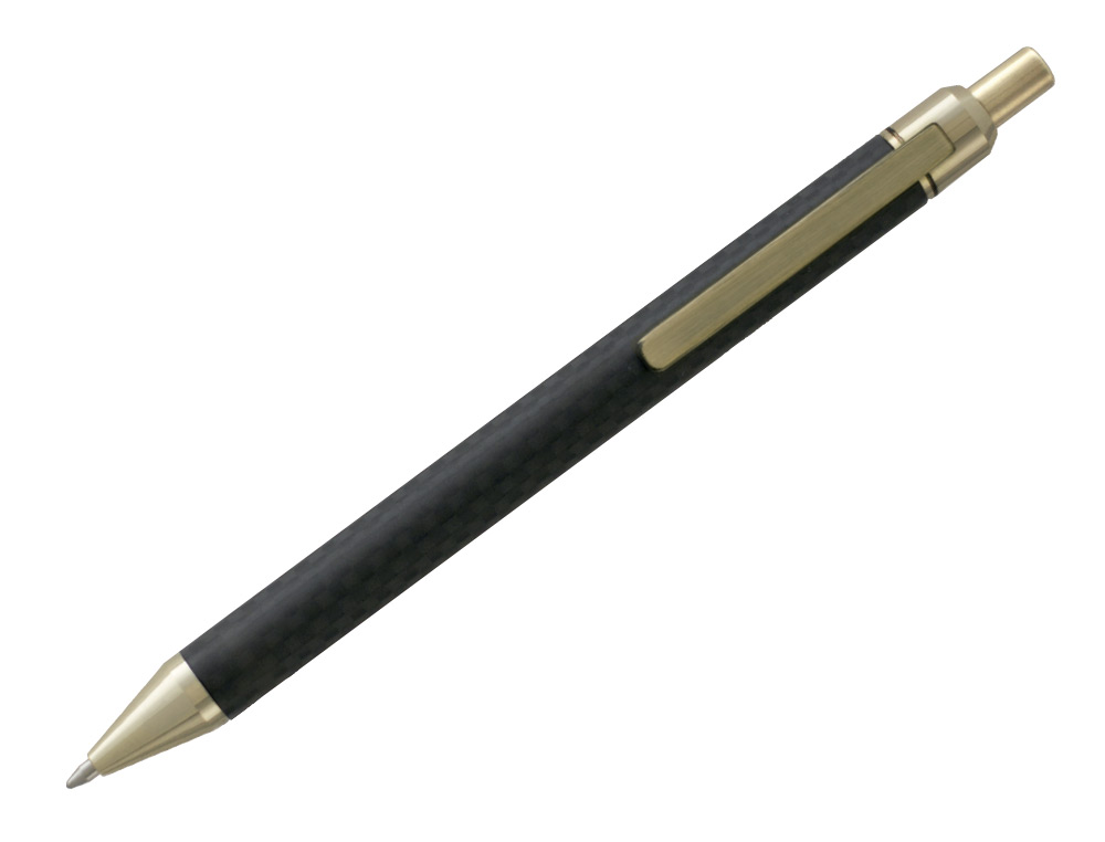 BOLIGRAFO BELIUS POTSDAM NEGRO Y DORADO CUERPO FIBRA CARBON TINTA GEL AZUL EN ESTUCHE