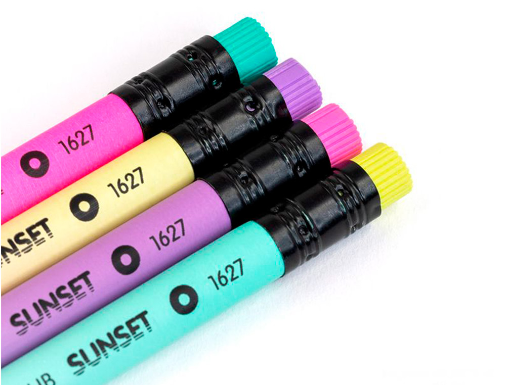 LAPICES DE GRAFITO MILAN SUNSET HB MADERA NEGRA DE TILO CON GOMA DE BORRAR COLORES SURTIDOS