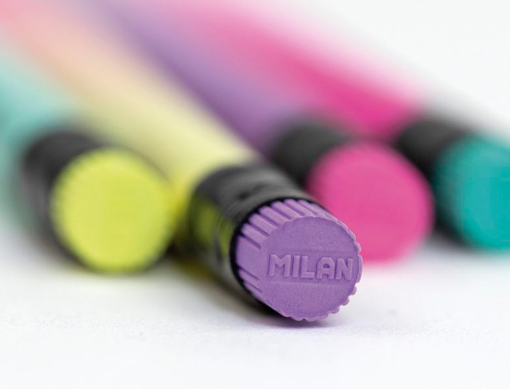 LAPICES DE GRAFITO MILAN SUNSET HB MADERA NEGRA DE TILO CON GOMA DE BORRAR COLORES SURTIDOS