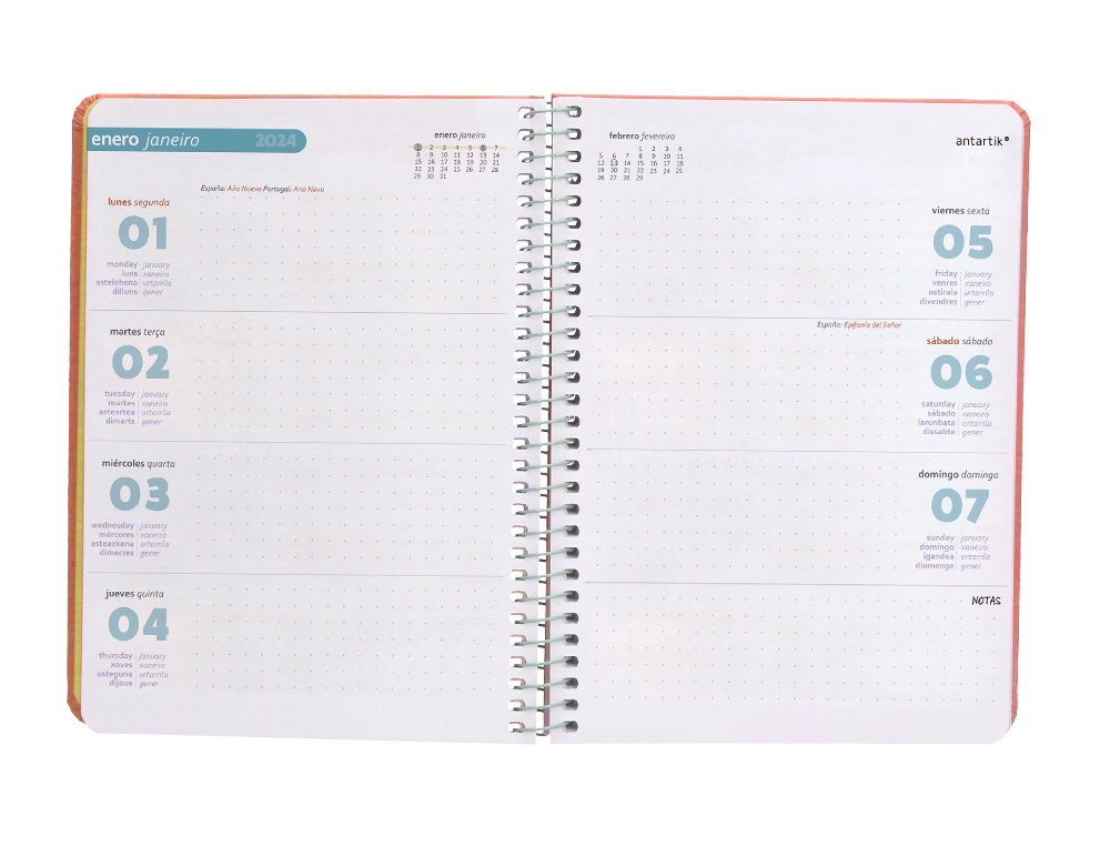AGENDA DE OFICINA ANTARTIK A5+ 2024 SEMANA VISTA 80 GR CON SOBRE Y 3 HOJAS COLOR YELLOW 165X215 MM