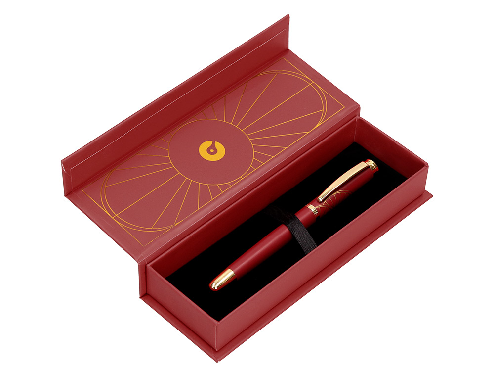 PLUMA BELIUS SOIREE ALUMINIO COLOR ART DECO GRANATE Y DORADO TINTA AZUL CAJA DE DISEÑO
