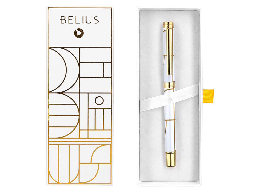 ROLLER BELIUS CARTE BLANCHE COLOR BLANCO Y DORADO TINTA NEGRA CAJA DE DISEO