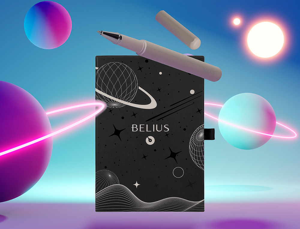 ROLLER Y FUNDA DE SIMILPIEL BELIUS SPACE B COLOR MINIMALISTA GRIS TINTA AZUL CAJA DE DISEO
