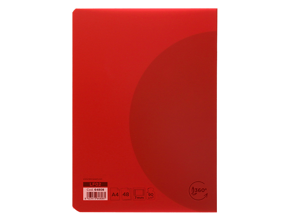 LIBRETA LIDERPAPEL 360 TAPA DE PLASTICO A4 48 HOJAS 90G/M2 HORIZONTAL CON DOBLE MARGEN COLORES SURTIDOS