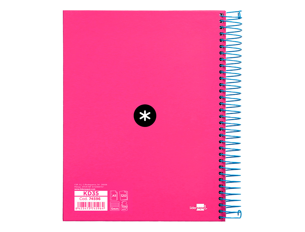 CUADERNO ESPIRAL A5 MICRO ANTARTIK TAPA FORRADA 120H 90 GR CUADRO 5MM 5 BANDA S 6 TALADROS COLOR ROSA