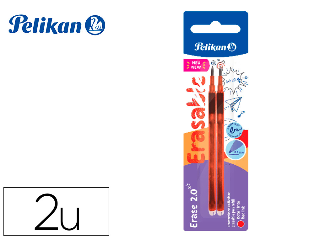RECAMBIO ROLLER PELIKAN ERASE 2.0 COLOR ROJO BLISTER DE 2 UNIDADES