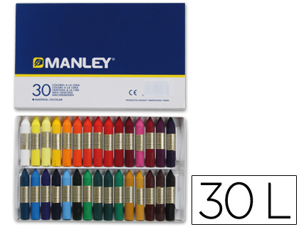 LAPICES CERA MANLEY CAJA DE 30 COLORES SURTIDOS