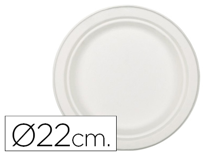 PLATO DE FIBRA NATURAL NUPIK BIODEGRADABLE BLANCO 22 CM DE DIAMETRO APTO MICROONDAS PAQUETE DE 50 UNIDADES