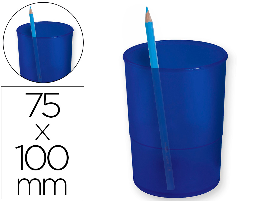 CUBILETE PORTALAPICES Q-CONNECT PLASTICO DIAMETRO 75 MM ALTURA 100 MM AZUL TRANSLUCIDO