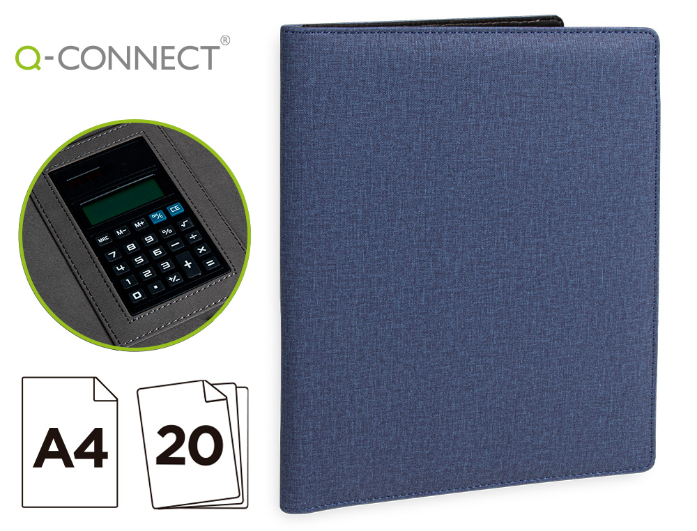 CARPETA PORTAFOLIOS Q-CONNECT A4 CON CALCULADORA BLOC 20 HOJAS Y DEPARTAMENTOS INTERIORES COLOR AZUL 250X315