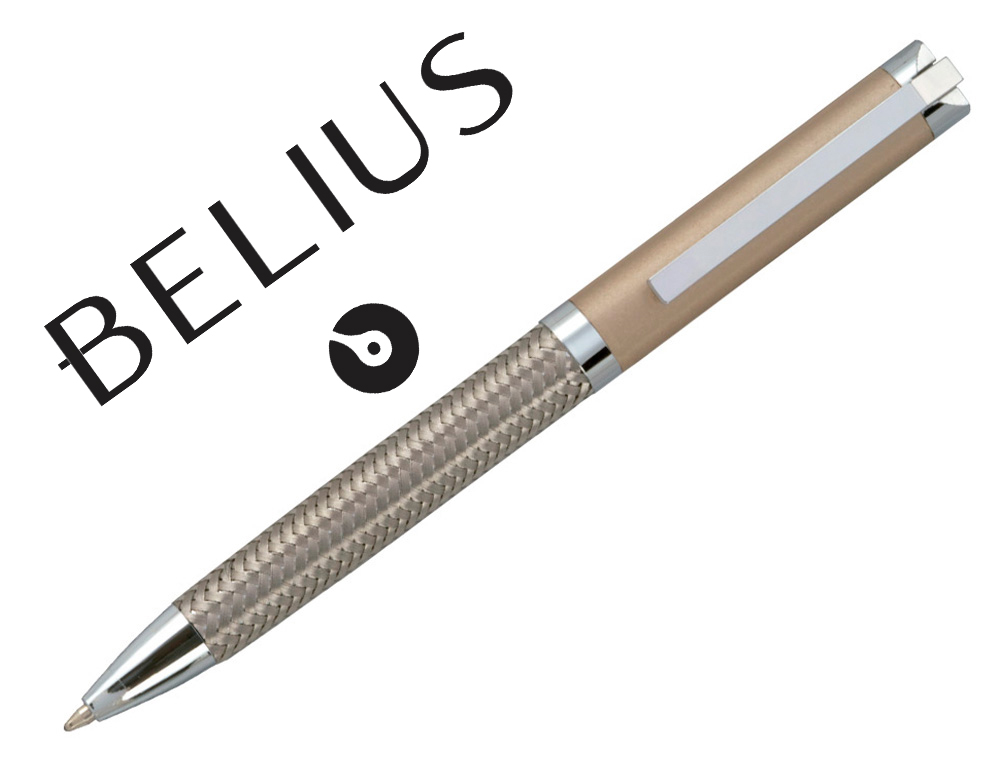 BOLIGRAFO BELIUS MUNICH DORADO CUERPO ACERO INOXIDABLE CON TEXTURA TINTA NEGRA EN ESTUCHE