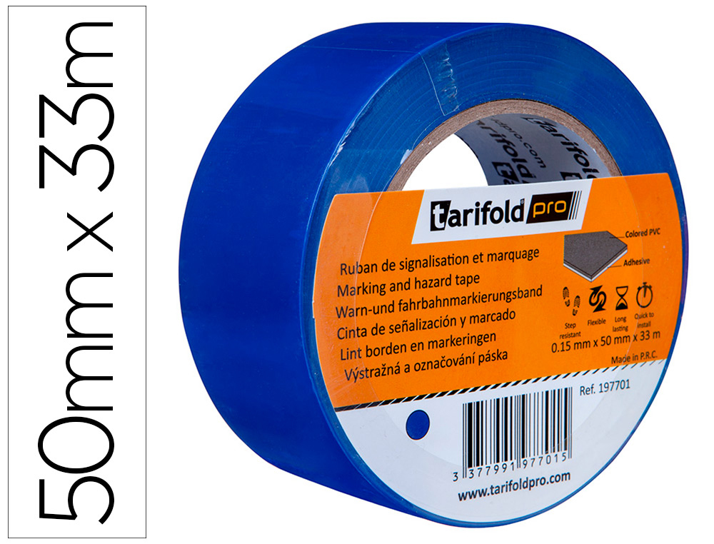 CINTA ADHESIVA TARIFOLD PARA MARCAJE Y SEALIZACION DE SUELO 33 MT X 50 MM COLOR AZUL