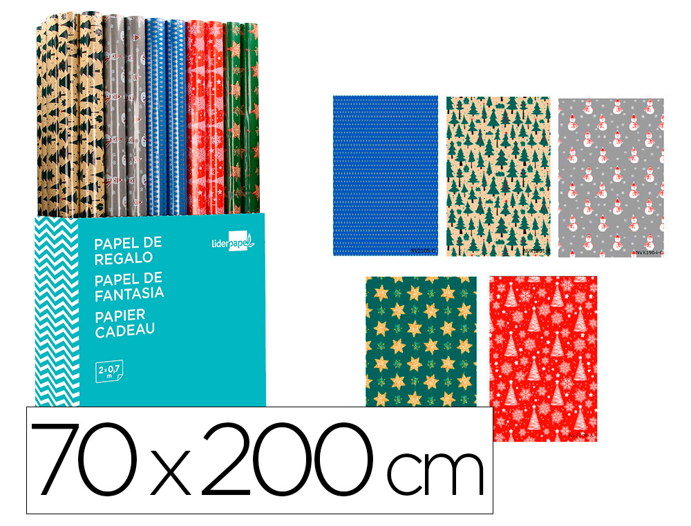 PAPEL DE REGALO LIDERPAPEL NAVIDAD ROLLO ANCHO 70 CM LONGITUD 2 MT SURTIDO A MODELOS SURTIDOS GRAMAJE 60 GR
