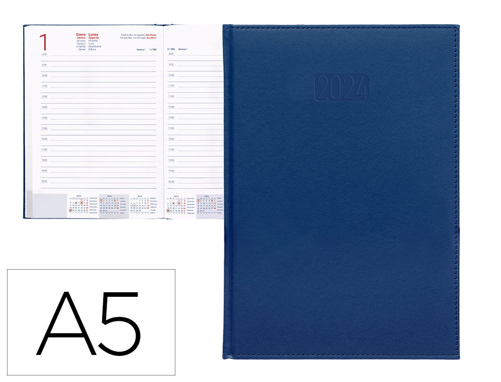 AGENDA ENCUADERNADA LIDERPAPEL CRETA 15X21 CM 2024 DIA PAGINA COLOR AZUL PAPEL 70 GR