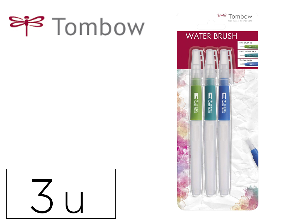 PINCEL TOMBOW WATER BRUSH CON DEPOSITO RELLENABLE BLISTER DE 3 UNIDADES PUNTA FINA/MEDIA/PLANA