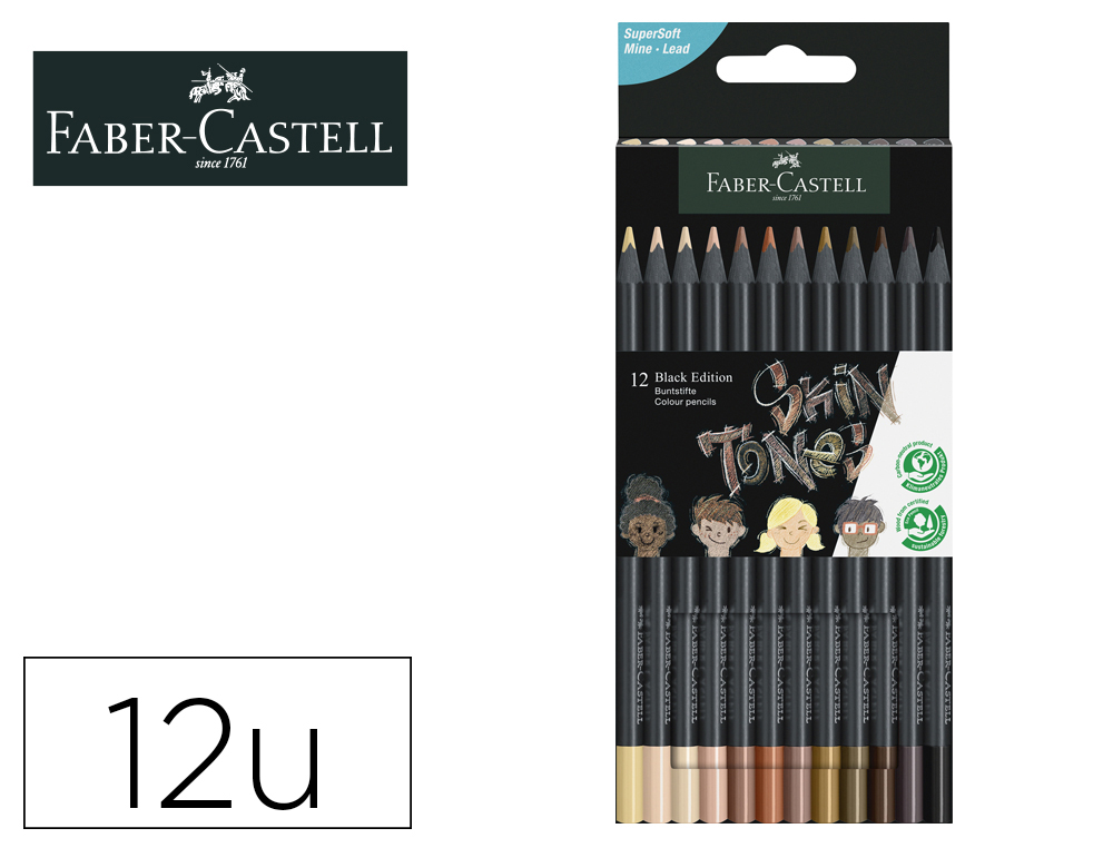 LAPICES DE COLORES FABER CASTELL BLACK EDITION TONOS DE PIEL CAJA DE 12 UNIDADES COLORES SURTIDOS