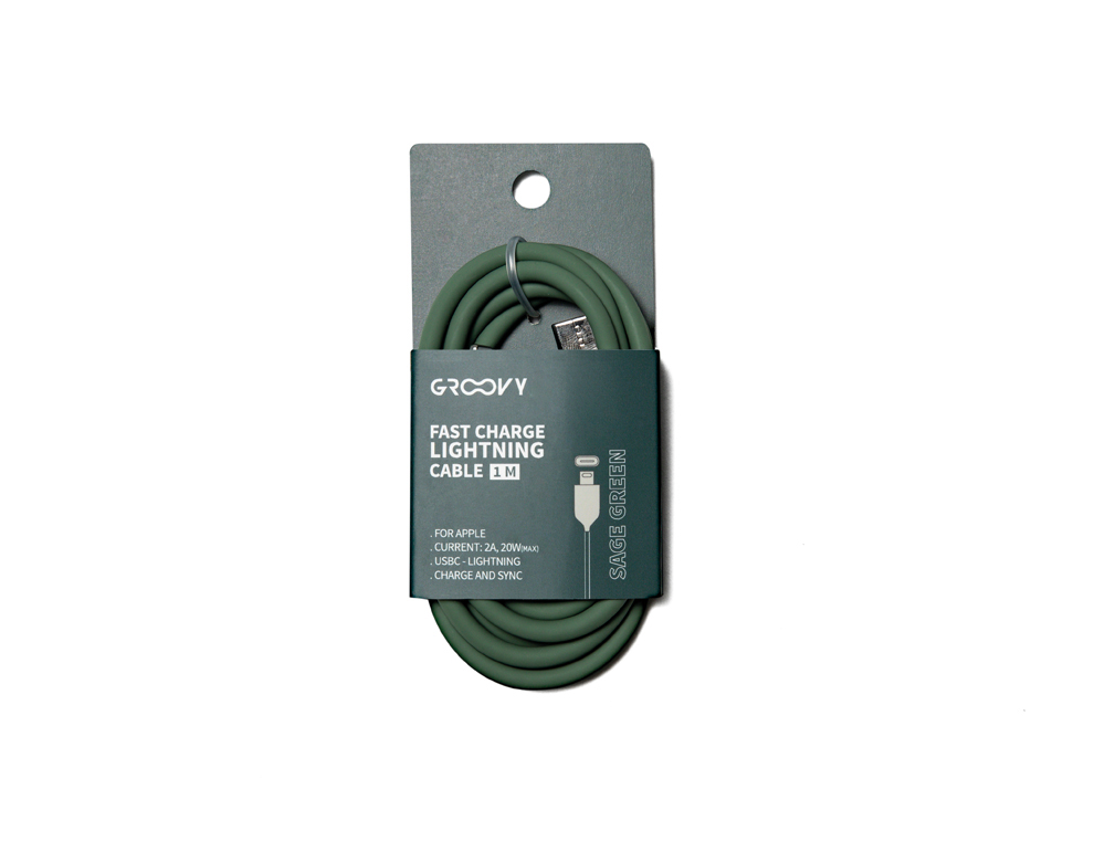 CABLE GROOVY USB 2.0 A USB C APPLE LIGHTNING LONGITUD 1 MT SILICONA COLOR VERDE SALVIA