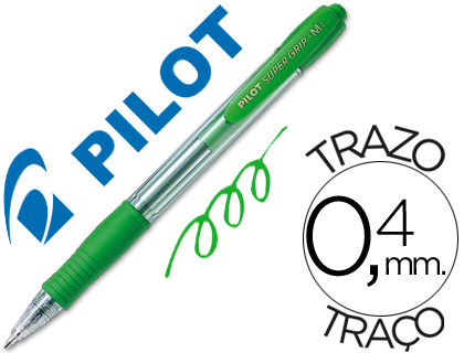 BOLIGRAFO PILOT SUPER GRIP VERDE RETRACTIL SUJECION DE CAUCHO TINTA BASE DE ACEITE