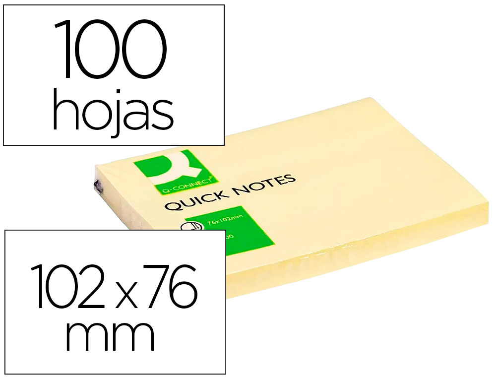 BLOC DE NOTAS ADHESIVAS QUITA Y PON Q-CONNECT 76X102 MM CON 100 HOJAS