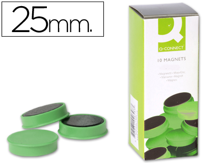 IMAN PARA SUJECION Q-CONNECT IDEAL PARA PIZARRAS MAGNETICAS25 MM VERDE CAJA DE 10 UNIDADES