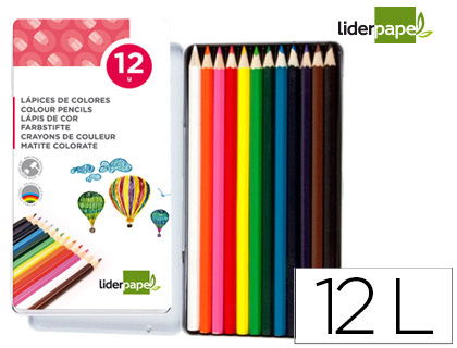LAPICES DE COLORES LIDERPAPEL CAJA METALICA DE 12 COLORES