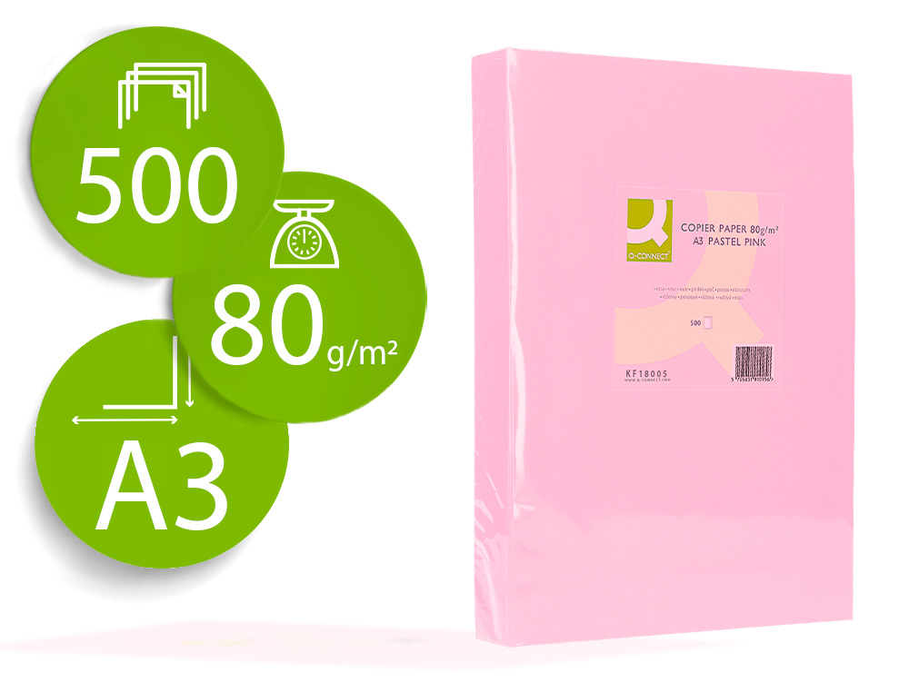 PAPEL COLOR Q-CONNECT DIN A3 80 GR ROSA PAQUETE DE 500 HOJAS