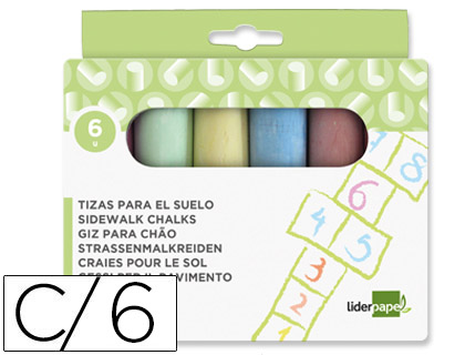 TIZA COLOR LIDERPAPEL PARA SUELO CAJA DE 6 UNIDADES COLORES SURTIDOS