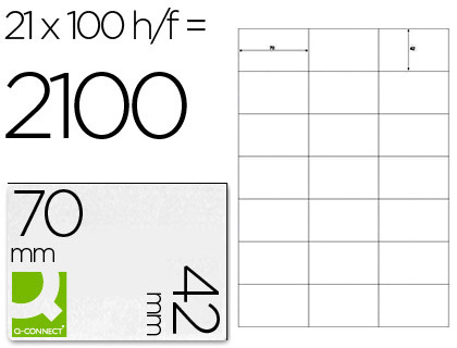 ETIQUETA ADHESIVA Q-CONNECT KF10648 TAMAO 70X42 MM FOTOCOPIADORA LASER INK-JET CAJA CON 100 HOJAS DIN A4