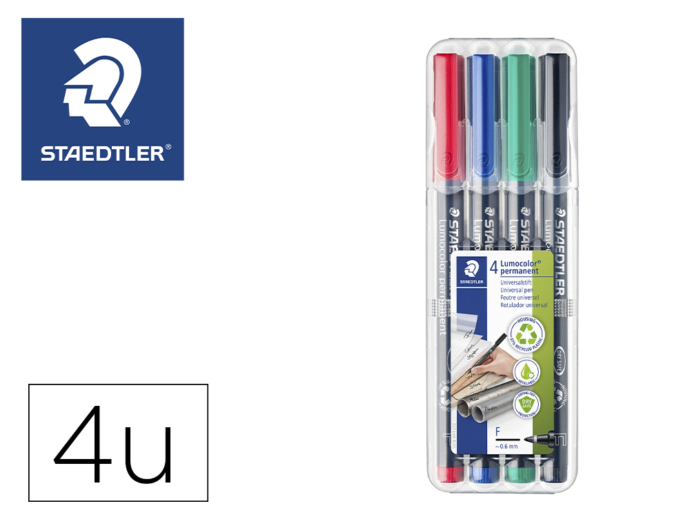 ROTULADOR STAEDTLER LUMOCOLOR RETROPROYECCION PUNTA DE FIBRA PERMANENTE 318 WP ESTUCHE 4 COLORES PUNTA FINA